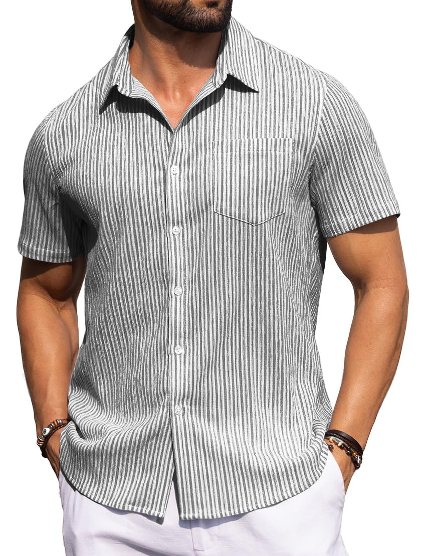 Sailwind Men's Casual Button Down Shirts Short Sleeve Striped Beach Summer Vacation Shirt with Pocket