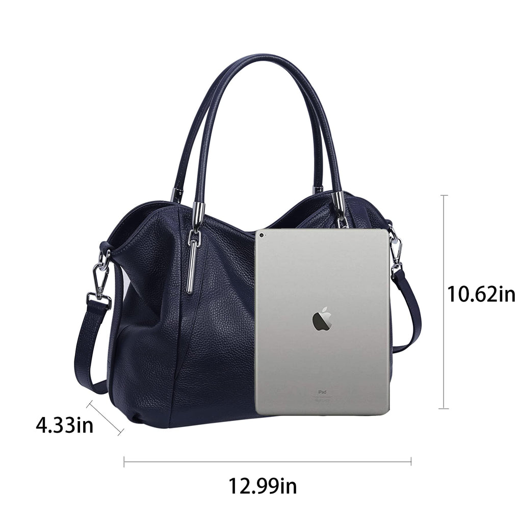 HESHE Genuine Leather Purses for Women Ladies Shoulder Handbags Top Handle Tote Bags Hobo Designer Satchel Crossbody Handbag (Navy Blue)