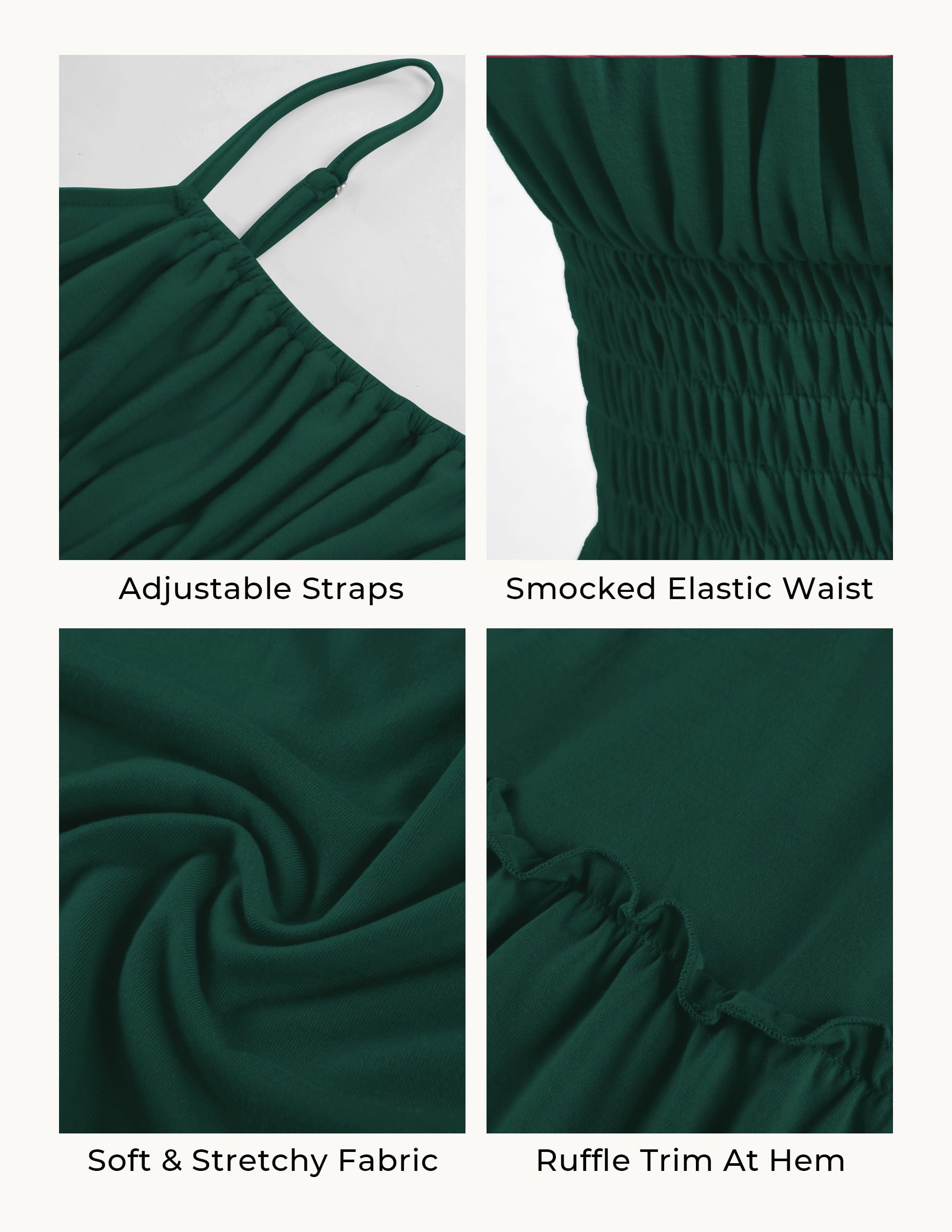 GRACE KARIN Women's Summer Maxi Dress 2026,Smocked Ruched Bust Sundress with Adjustable Straps & Pockets Green M