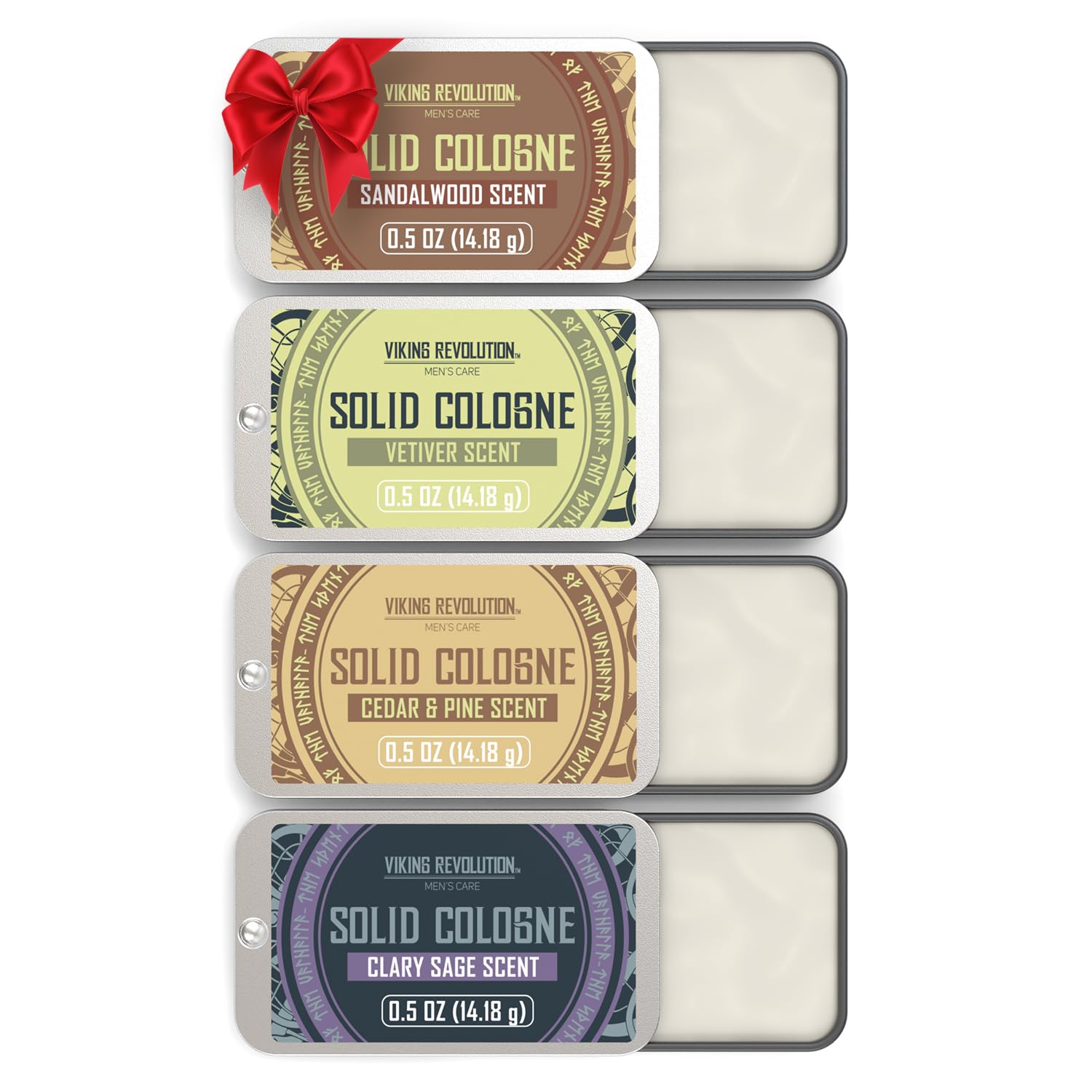Viking Revolution 4 Pack Mens Solid Colognes 0.5 Oz - Men Solid Perfume with Cedar Wood, Clary Sage, Vetiver, Sandalwood Cologne for Mens - Travel Cologne Wax Gifts for Men