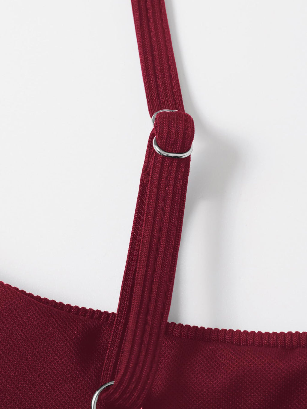 WDIRARA Women's Bandeau Swim Top Spaghetti Strap Ribbed Textured Wireless Bikini Tops Burgundy Medium