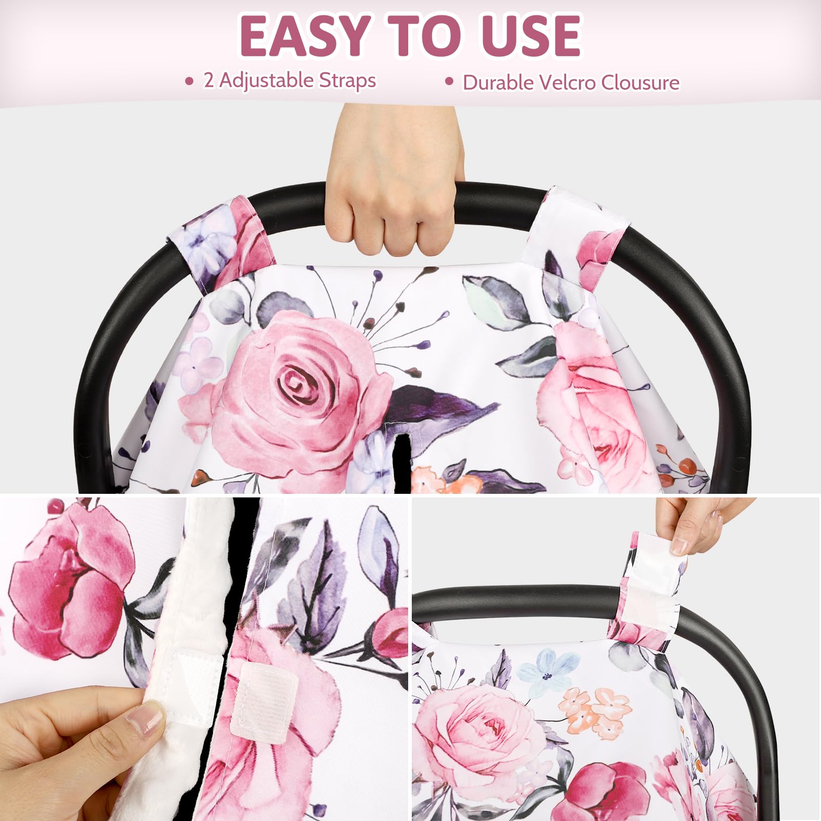 Baby Car Seat Cover, Breathable Infant Carseat Cover for Summer Peekaboo Opening Car Seat Canopy Cover, Nursing Cover for Baby Boys Girls (Pink Floral)