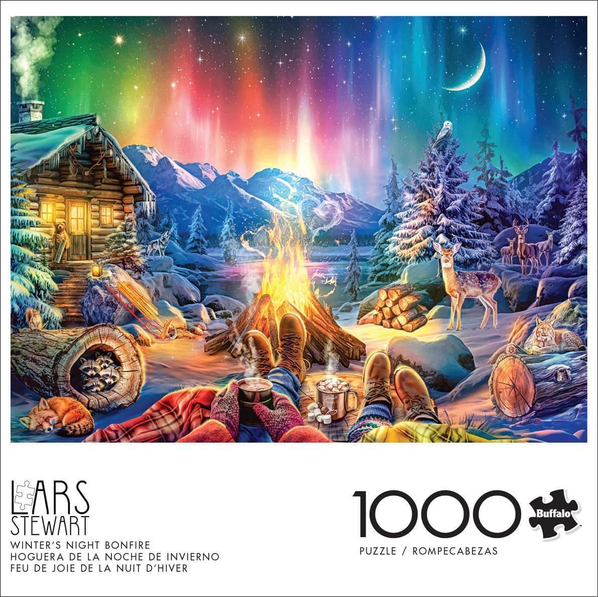 Buffalo Games Silver Select - Winter’s Night Bonfire by Lars Stewart, 1000 Piece Winter Jigsaw Puzzle for Adults with Foil-Accented Poster, Premium Puzzle Gift
