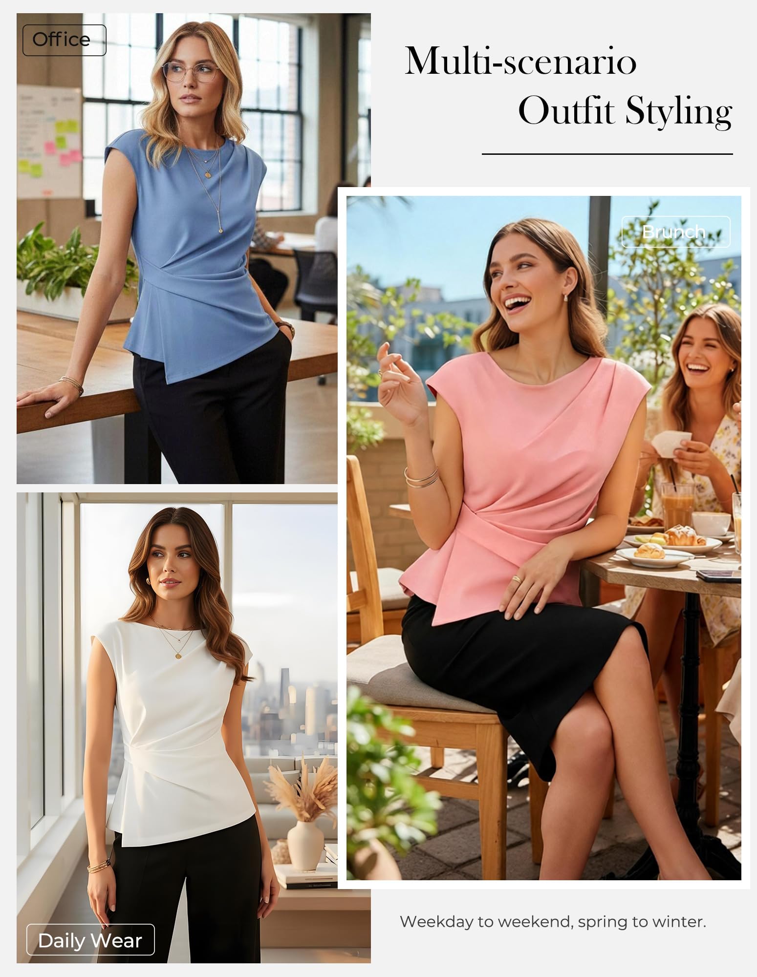 GRACE KARIN Womens 2026 Spring Short Sleeve Tops, Dressy Casual Crew Neck Peplum Shirts, Trendy Tunic Blouses with Knot Red M