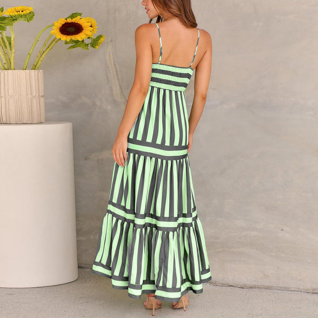 Yuemengxuan Boho Maxi Dresses for Women Spaghetti Strap Flowy Smocked Long Dress Casual Summer Vacation Beach Maxi Dress (Dark Grey #Ccgw, S)