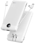 VRURC Portable Charger with Cables and Wall Plug | Power Bank with Cords | 10000mAh Portable Charger with AC Plug | External Battery Pack (Pure White)