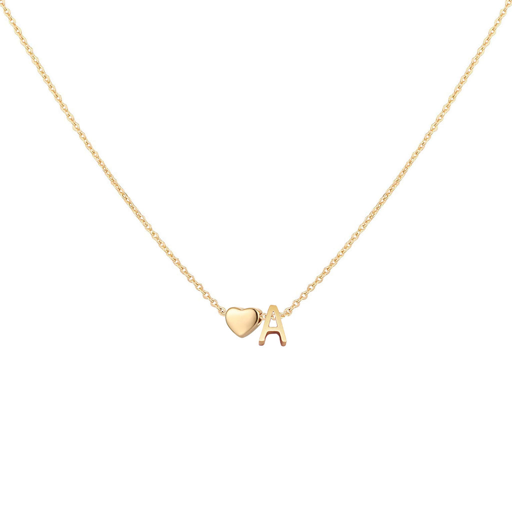 Glimmerst Initial Heart Necklace 18K Gold Plated Stainless Steel Tiny Heart Letter A Necklace Personalized Monogram Name Necklace for Women