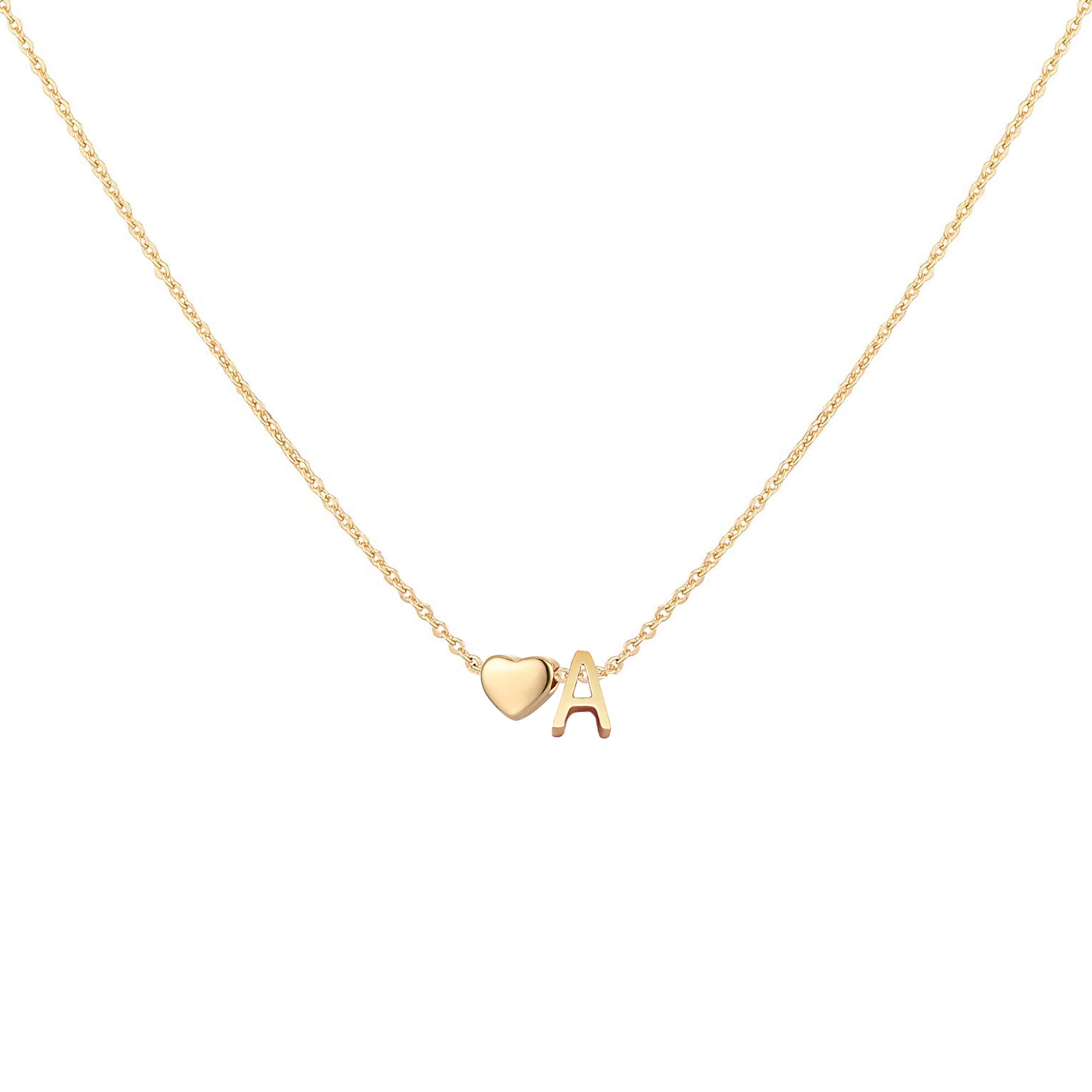 Glimmerst Initial Heart Necklace 18K Gold Plated Stainless Steel Tiny Heart Letter A Necklace Personalized Monogram Name Necklace for Women