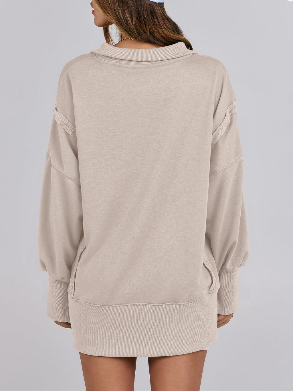ANRABESS Women's Sweatshirts Oversized Casual Loose Button Up Henley Pullover Top High Low Split 2025 Fall Fashion Outfits Apricot Medium