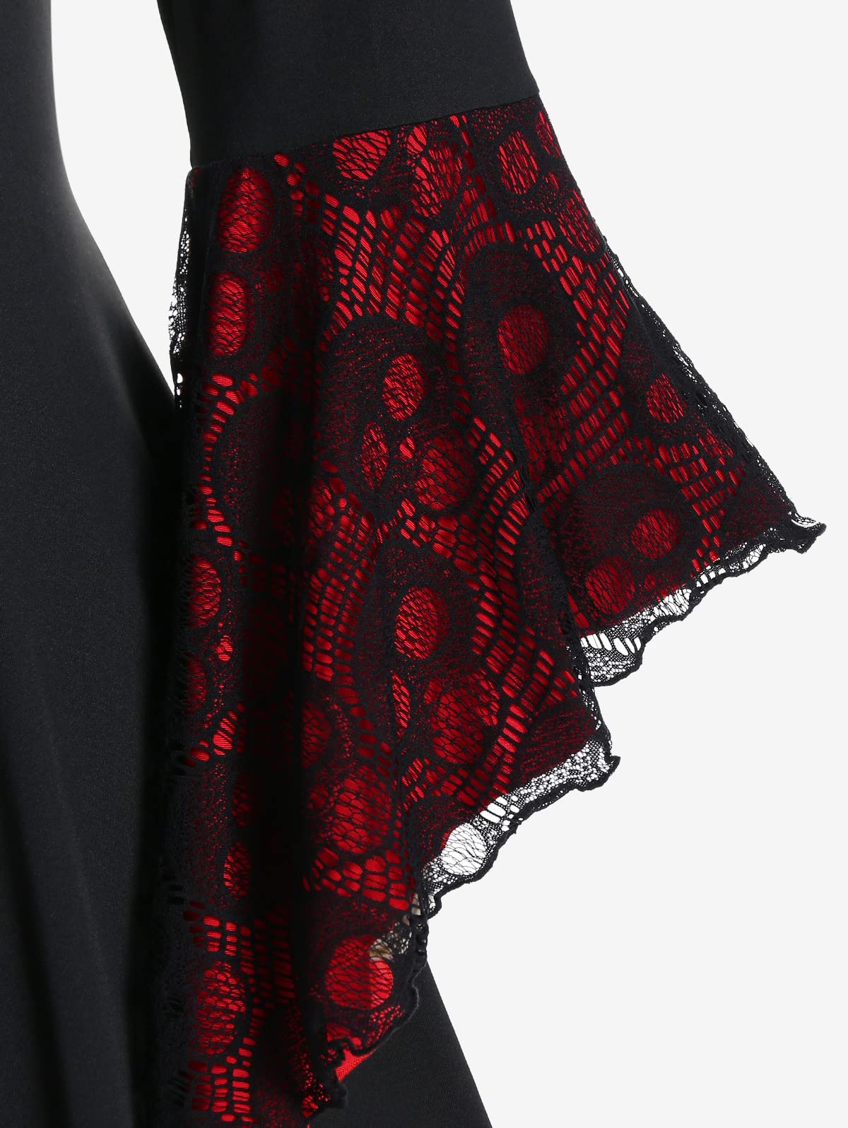 ROSE GAL Womens Plus Size Gothic Bell Sleeve Skull Lace Handkerchief Tee(Black_15/3X)