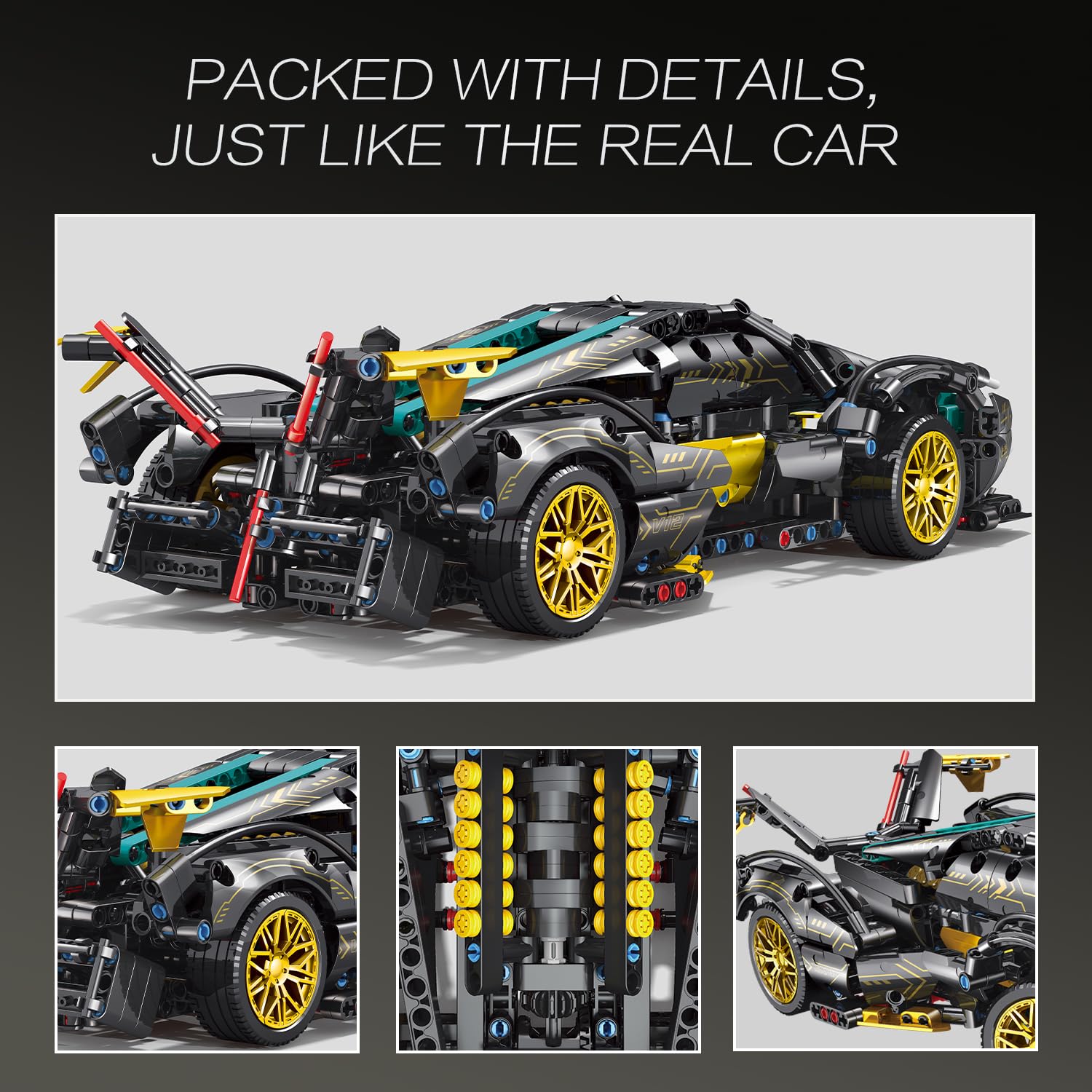 JSINMA Technic Sports Car Building Blocks Toys Boys or Adults Kits 1:14 MOC Lambo V12 Building Set Speed Champions Raceing Car Model Vehicle Set for 10 12 14+ Year Boys(1012pcs)