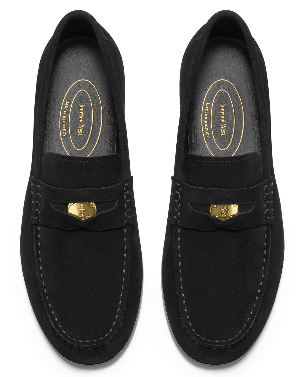 Journey West Suede Slip-on Penny Loafers Shoes for Men Black US 9.5