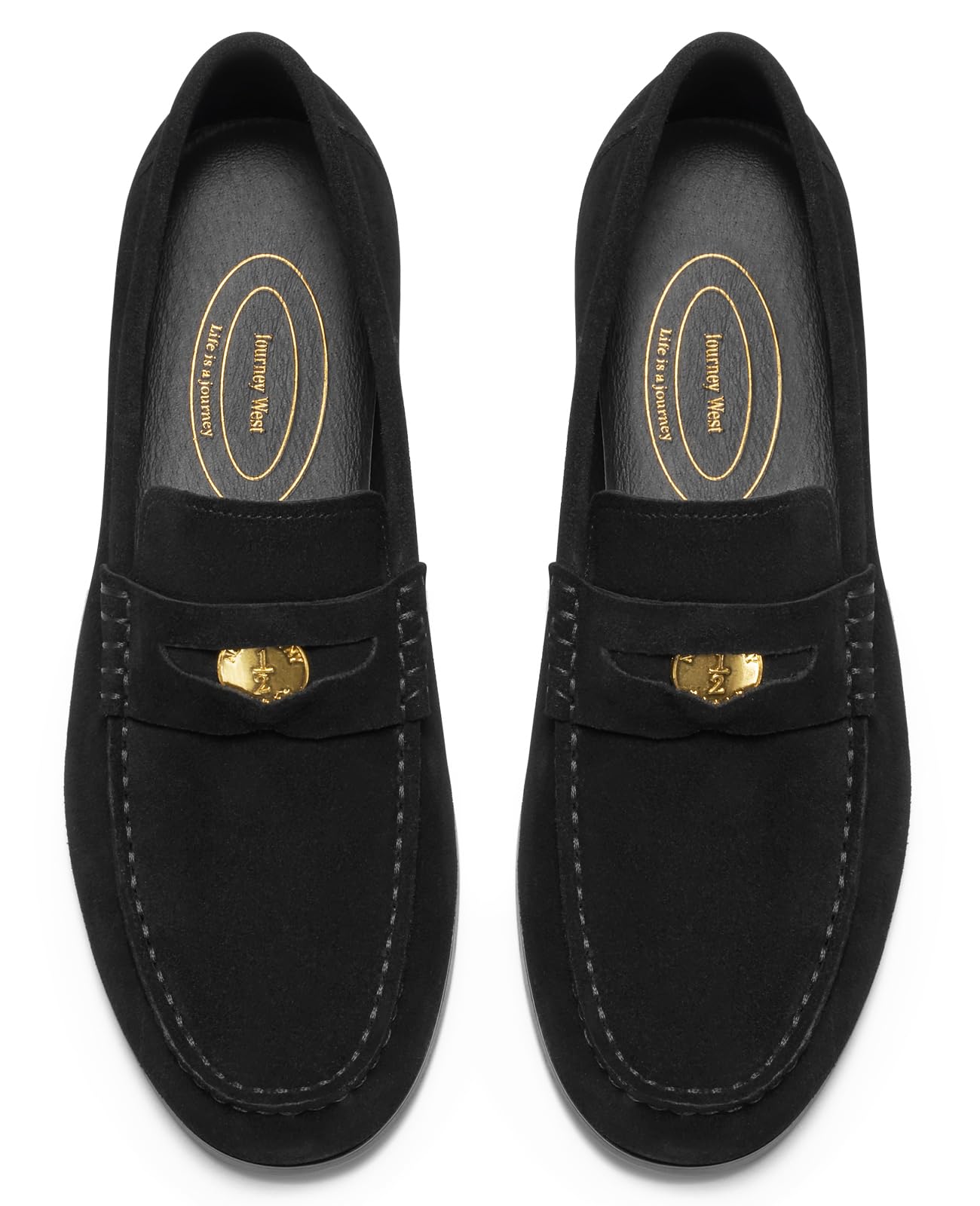 Journey West Suede Slip-on Penny Loafers Shoes for Men Black US 9.5