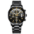 CRRJU Watches for Men,Fashion Luxury Casual Stainless Steel Japan Movement Waterproof Business Quartz Wristwatches,Man Black Golden Watch