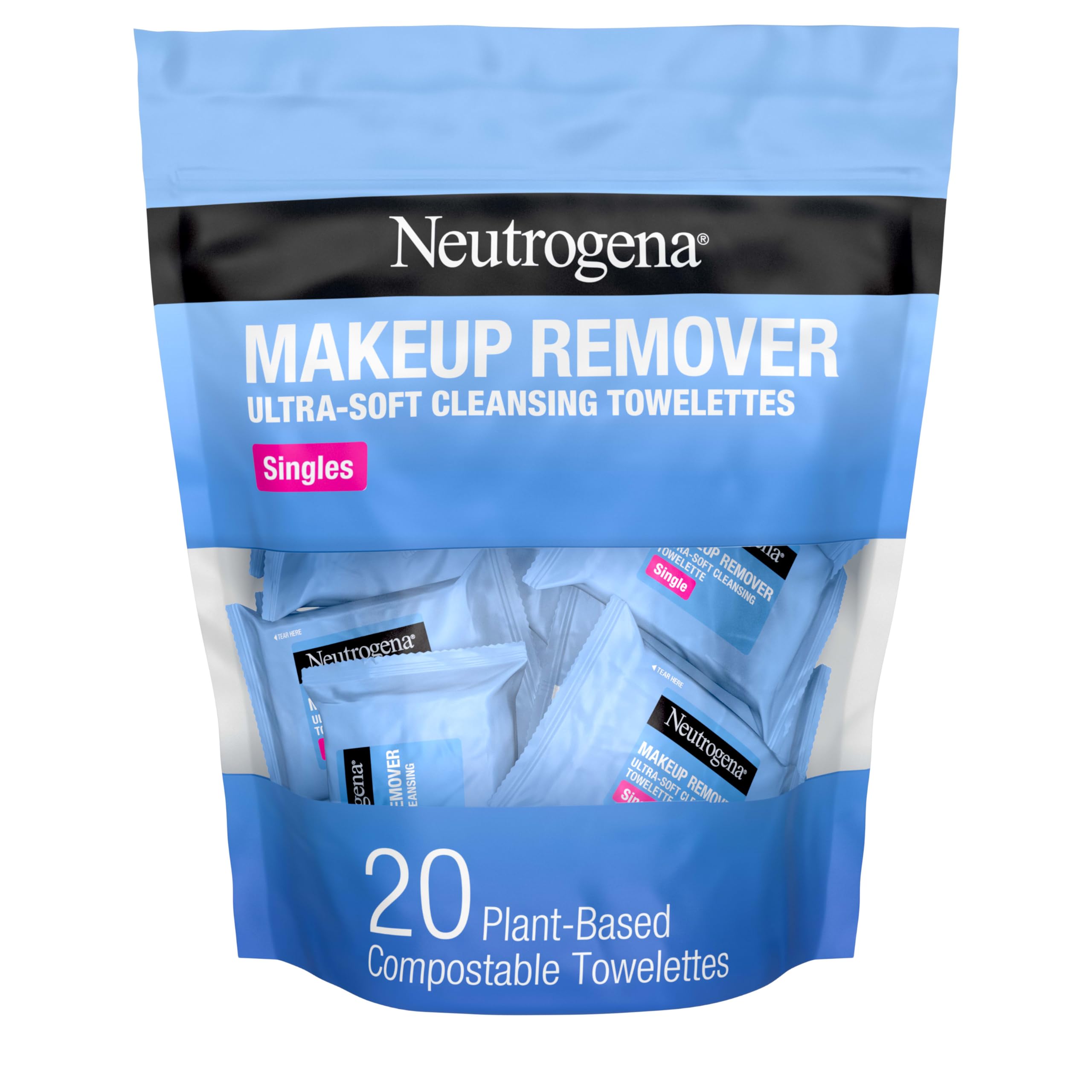 Neutrogena Makeup Remover Wipes, Daily Single Face Cleansing Towelettes, Makeup Removing Cleansing Wipes Removes Dirt & Oil, Alcohol-Free Face Towelettes, 20 ct