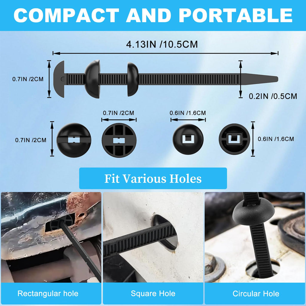 50Pcs Nylon Universal Cable Tie Buckle for Car, Upgraded Automotive Zipper Clips, Heavy Duty Self-Locking Zip Ties Holder with Pin & Button,Top Movable Dome Design