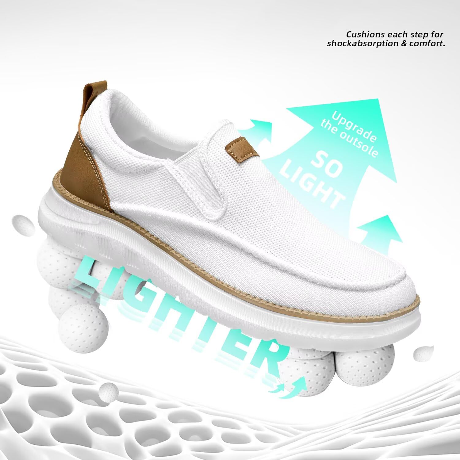Mens Casual Slip in Shoes Boat Slip On Loafers Fashion Walking Dress Sneakers Work Lightweight Mesh Oxfords Soft Sole White