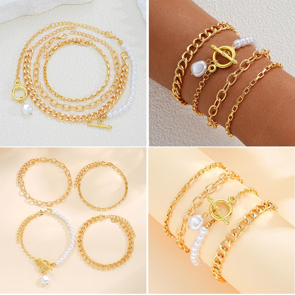 IFNODO 57pcs Gold Jewelry Set With 3 PCS Necklace, 12 PCS Bracelet,20pcs Hoop Stud Earrings,22pcs rings set For Women For Birthday Gifts (gold color-57)
