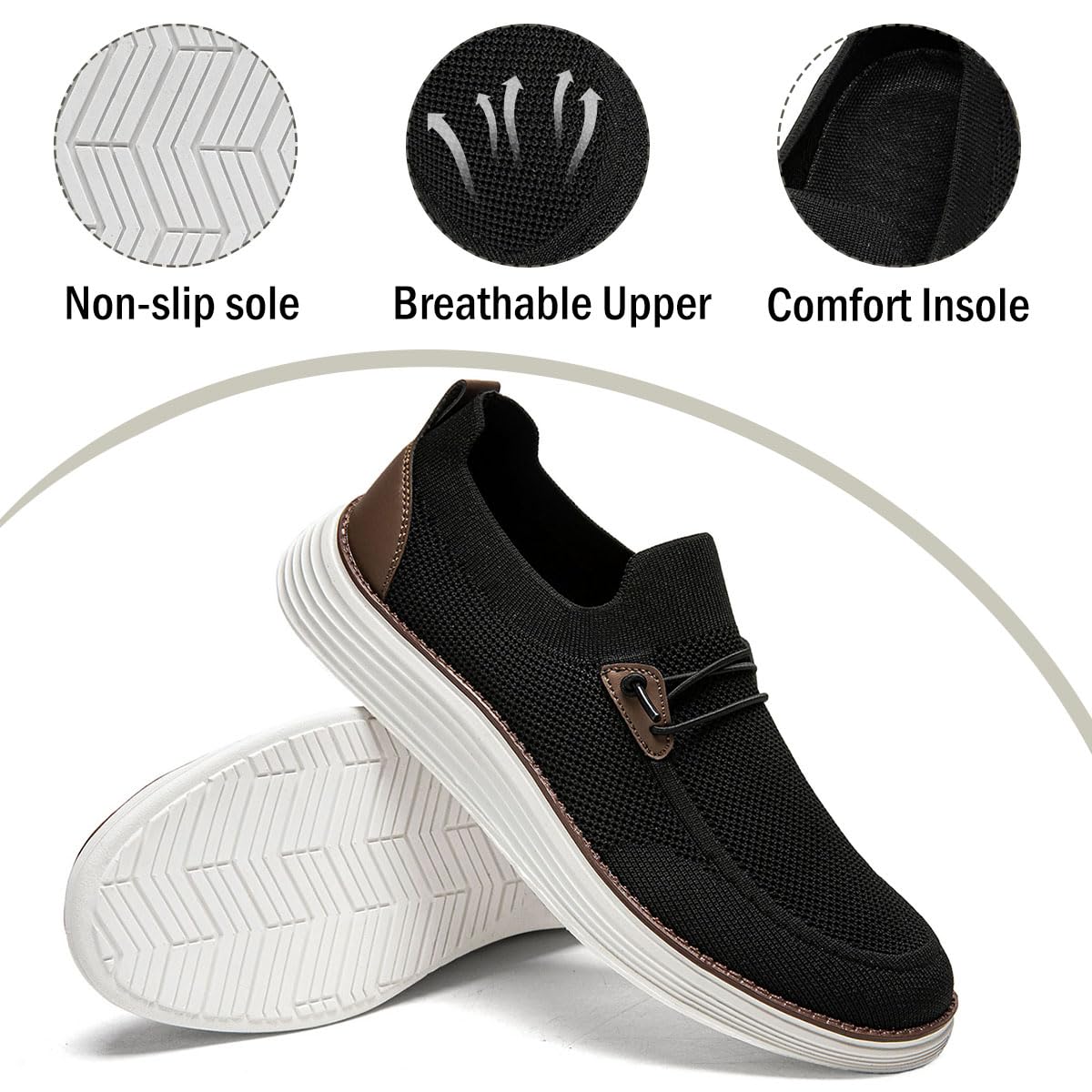 WOHHHW Men's Loafers Slip On Shoes Men Boat Shoes Casual Walking Shoes for Men Comfort Lightweight Breathable Brown Size 11