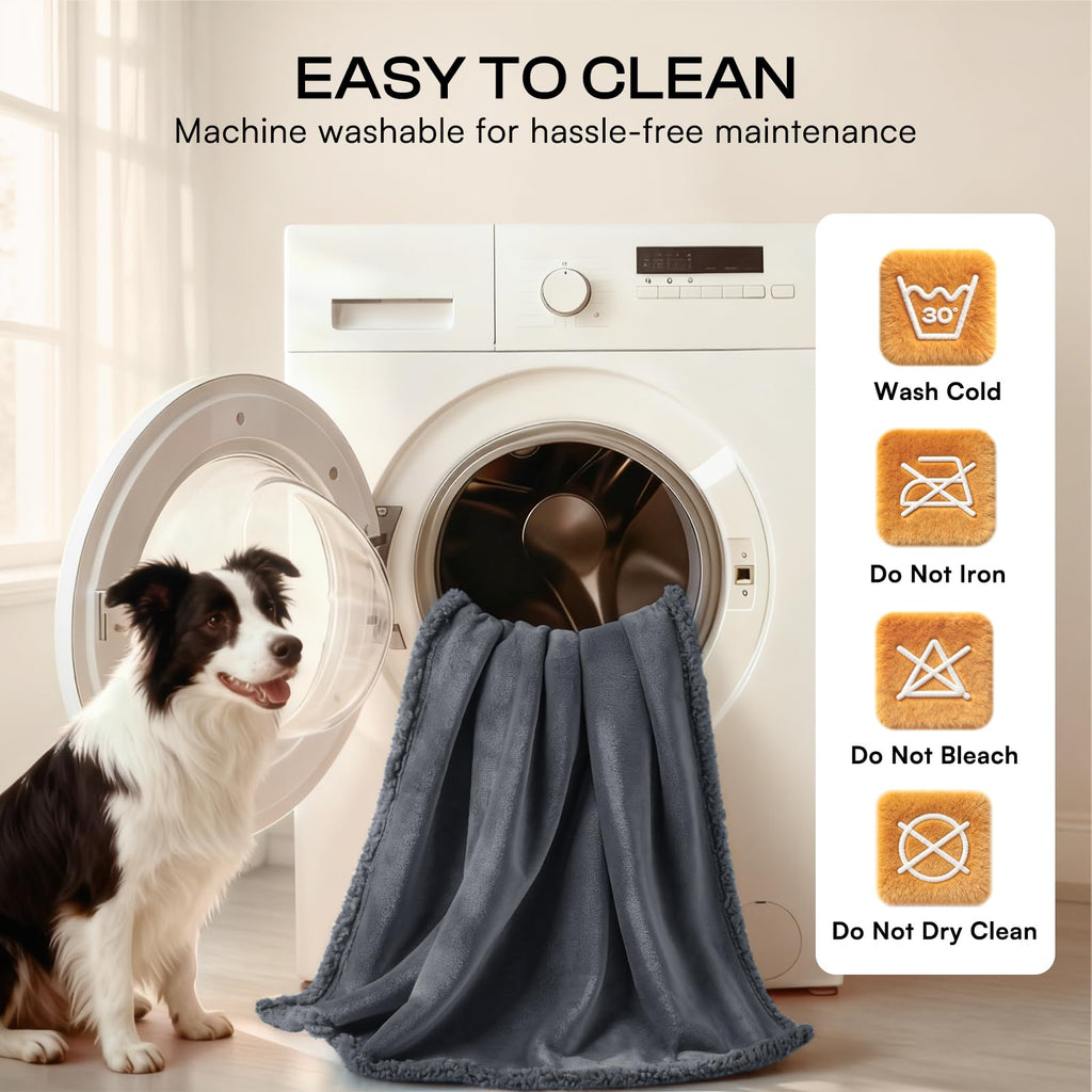 Waterproof Pet Blanket, Liquid Pee Proof Dog Blanket for Sofa Bed Couch, Reversible Sherpa Fleece Furniture Protector Cover for Small Medium Large Dogs Cats, Dark Gray Small（40" x 28"）