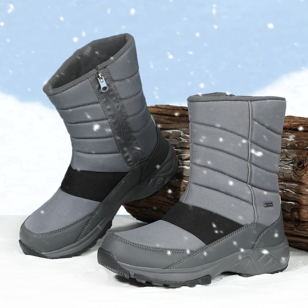 SILENTCARE Mens Winter Mid-Calf Snow Boot Fur Warm Waterproof Slip On Outdoor Athletic