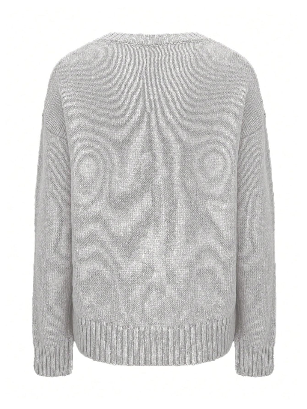 WDIRARA Women's Cat Graphic Sweater Long Sleeve Crew Neck Knit Tops Casual Knitwear Grey Small