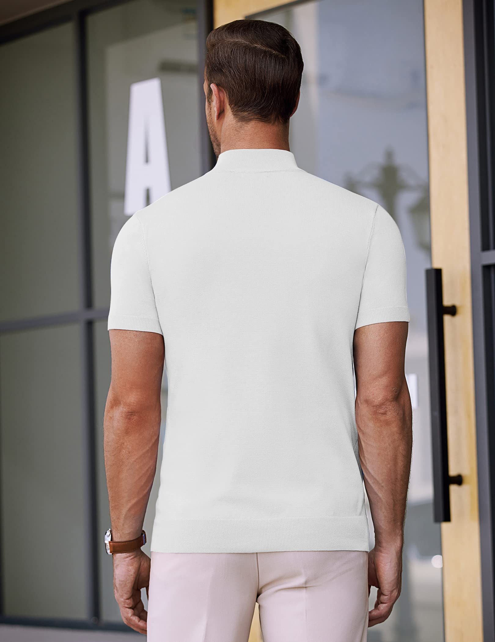 COOFANDY Mens White Mock Turtleneck Short Sleeve Sweater Casual Stylish Knitted Pullover Slim Fit Dress Sweater Basic Tops All White Large