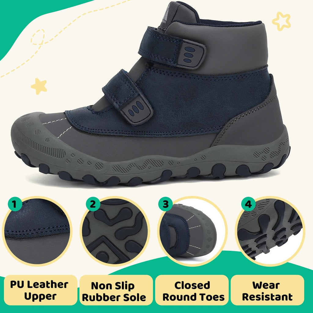 Mishansha Unisex-Child Outdoor Ankle Hiking Boots Boys Girls Trekking Walking Shoes with Hook and Loop Pu Blue 2 Little Kid