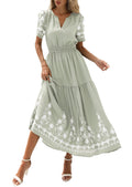 PRETTYGARDEN Women's Summer Boho Maxi Dress 2026 Spring Floral Short Sleeve V Neck A Line Flowy Beach Wedding Guest Dresses (Light Green,XX-Large)