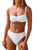 ANRABESS Womens Bikini Sets Two Piece Swimsuit Ribbed Front Ruched Mid Waisted Bathing Suit Color Block 2026 Beach Swimwear White M