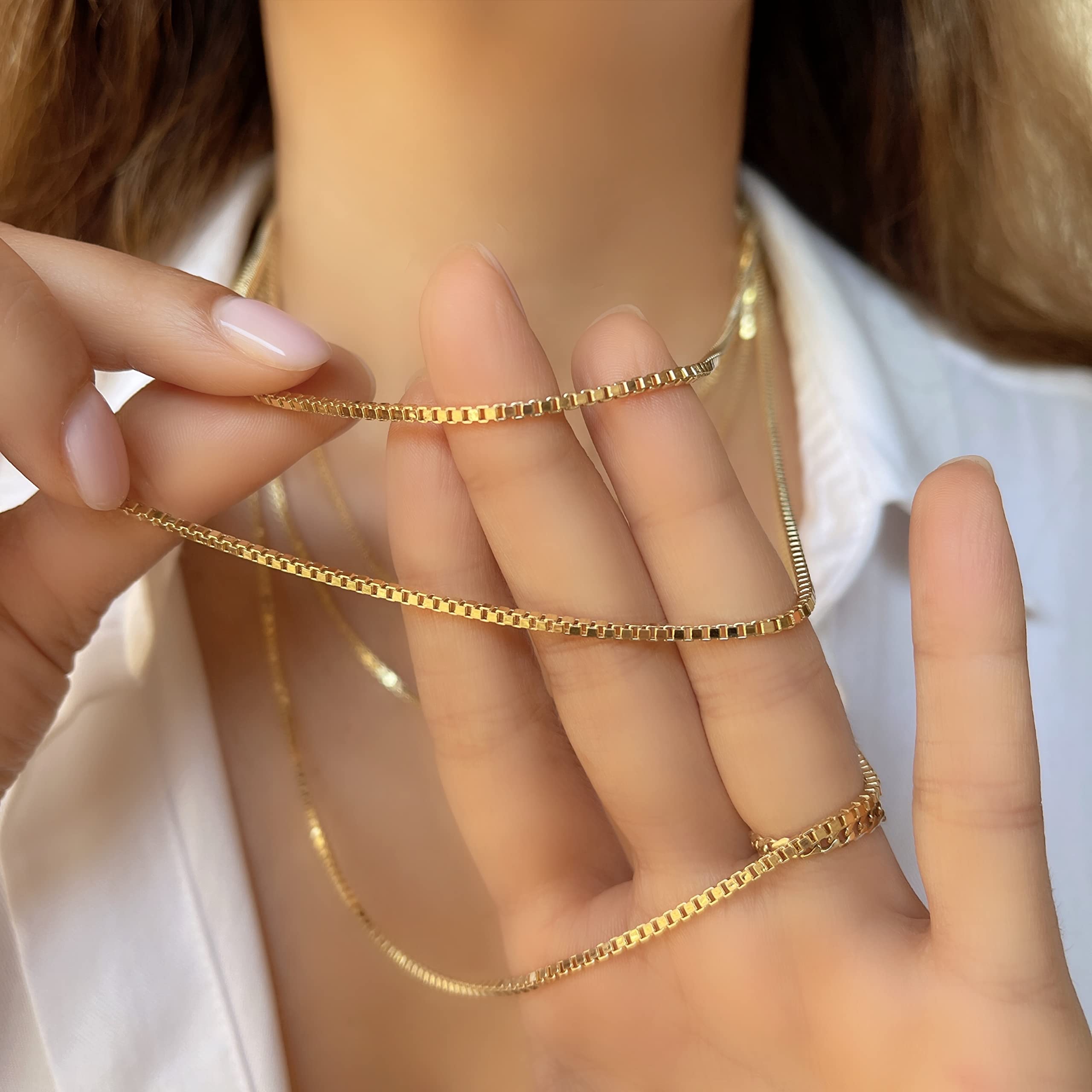 JEWELHEART 14K Real Gold Box Chain - 1.75mm Diamond Cut Yellow Gold Link Chain Necklace For Men - Dainty Gold Pendant Necklace For Women with Lobster Clasp 20"
