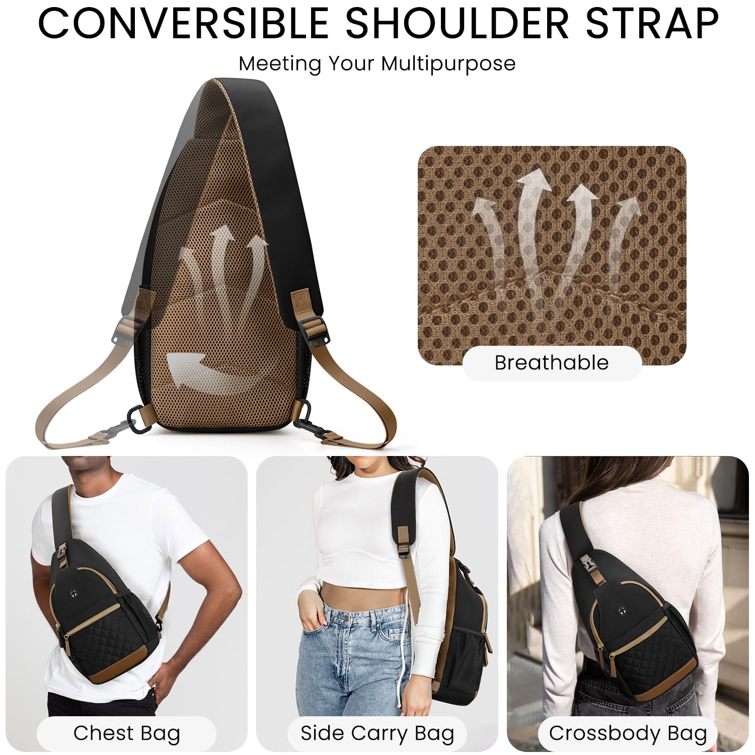 Vankor Small Crossbody Purses Bags for Women Men Travel, Chest Sling Bag Women Casual Cross Body Bag for Woman Sling Backpack Black