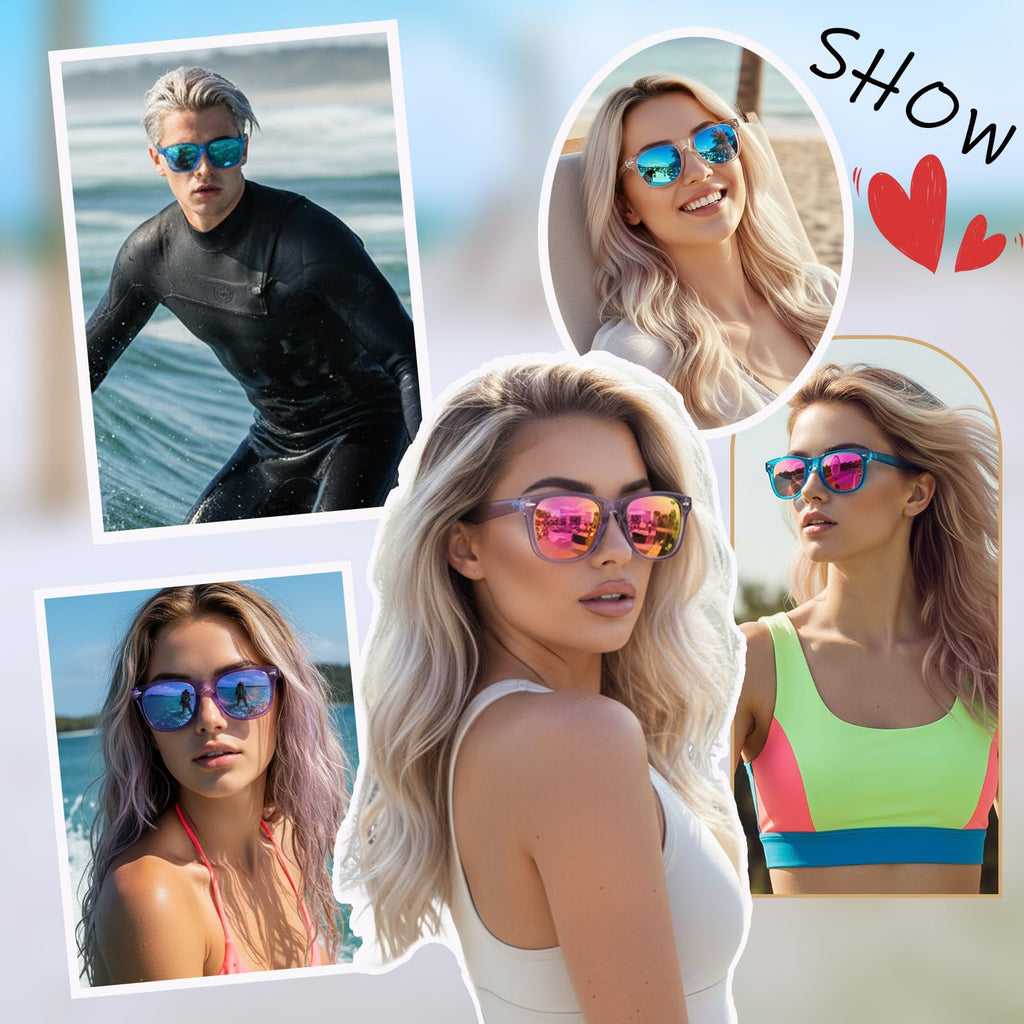 SIPHEW Polarized Sunglasses for Women - Square Frame Pink Mirrored Beach Eyewear, Trendy Womens UV400 Sunglasses for Small Face