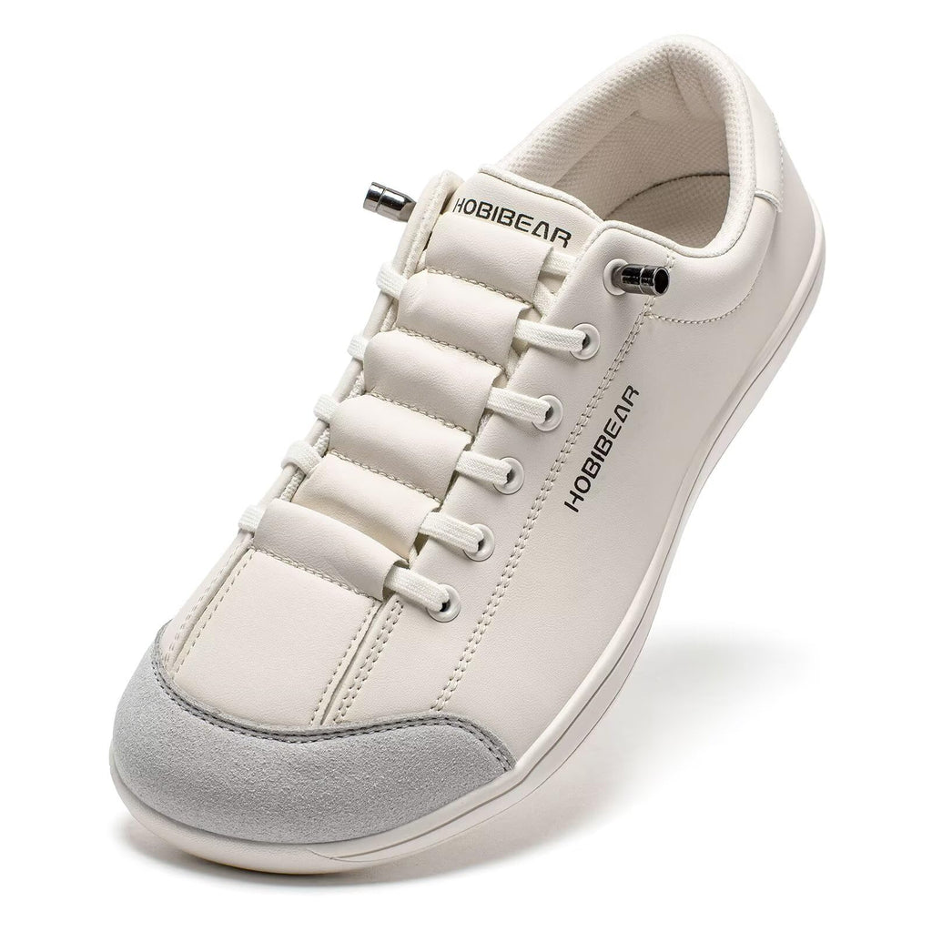 HOBIBEAR Leather Barefoot Shoes Lightweight Wide Toe Box Zero Drop Slip-on Shoes for Women(W-Light Gray, Women 7)