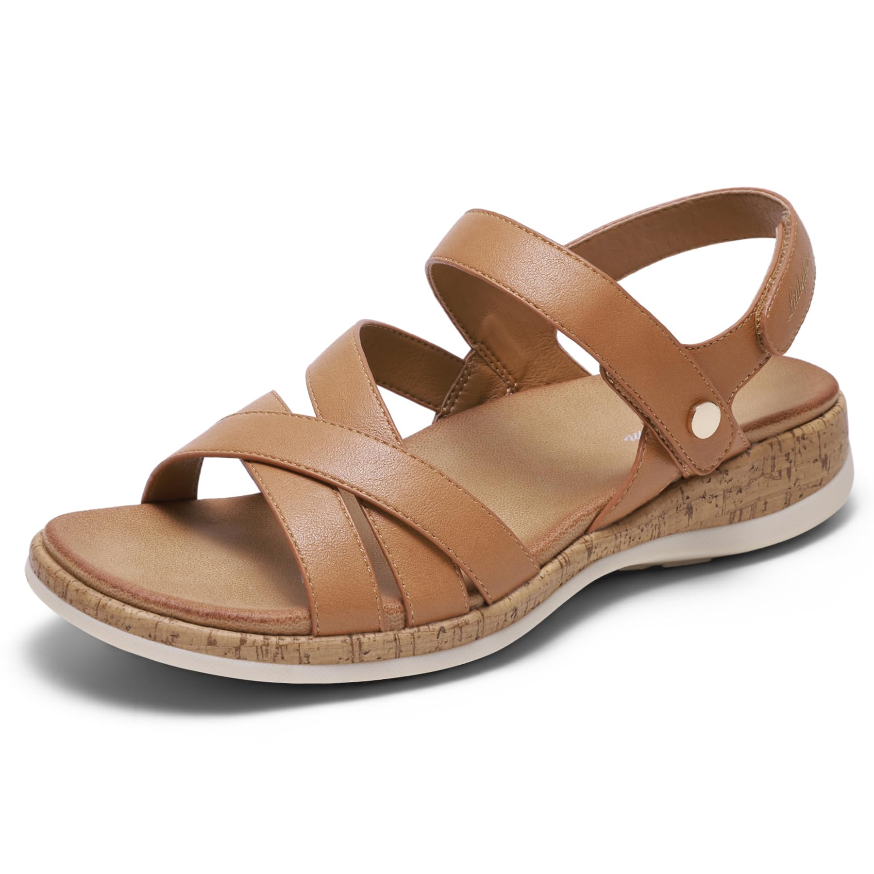 Littleplum Orthopedic Sandals for Women Arch Support - Comfortable Flat Sandals, Dressy Orthotic Summer Walking Shoes with Adjustable Strap for Work Walking Beach, Brown Size 7.5