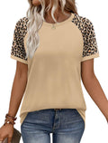 WIHOLL Oversized Tshirts for Women Graphic Summer Tops Short Sleeve Fashion Clothing Vacation Outfit Spring Clothes Round Neck Shirts Loose Fit Leopard Khaki XL