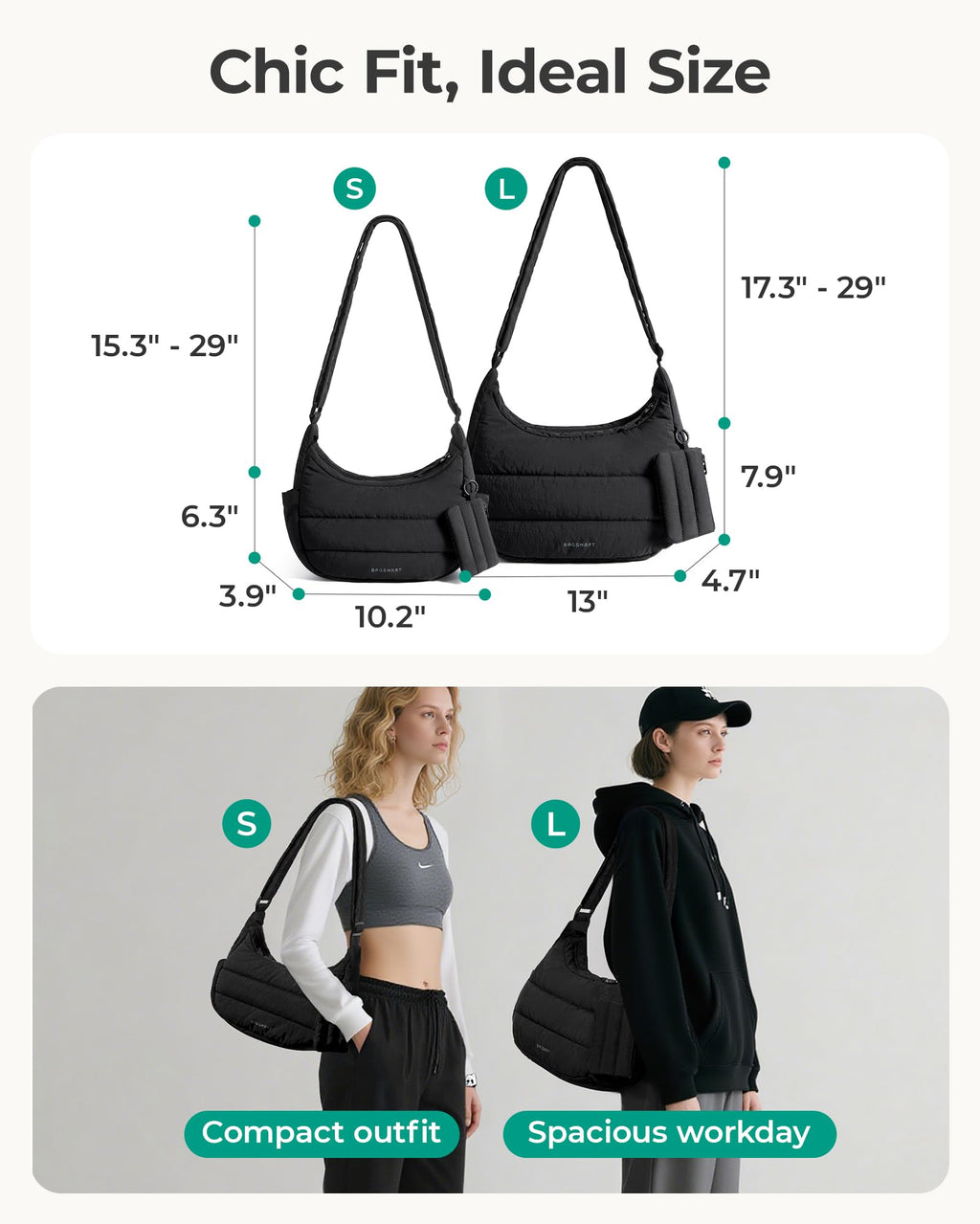BAGSMART Crossbody Purses for Women with Adjustable Strap, Small Puffer Hobo Bags, Compact Cross Body Bag Fluffy Shoulder Handbags Puffy Pouch, Camel