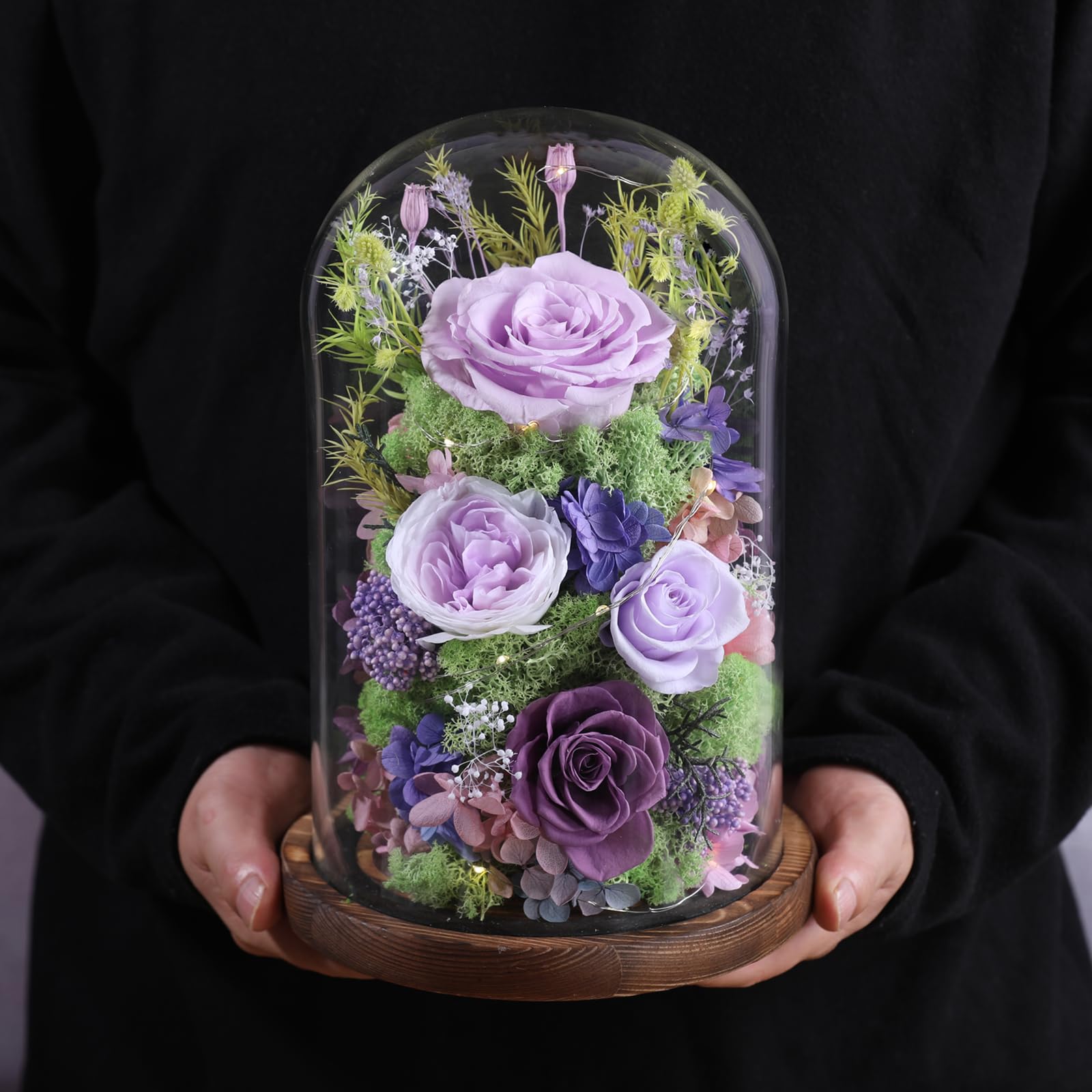 lovenfold Flowers for Delivery Preserved Flowers Rose in Glass Dome,Lilac Rose Forever Flowers Birthday Gifts for Women Mom Grandma Friend Gifts for Her,Home Decor