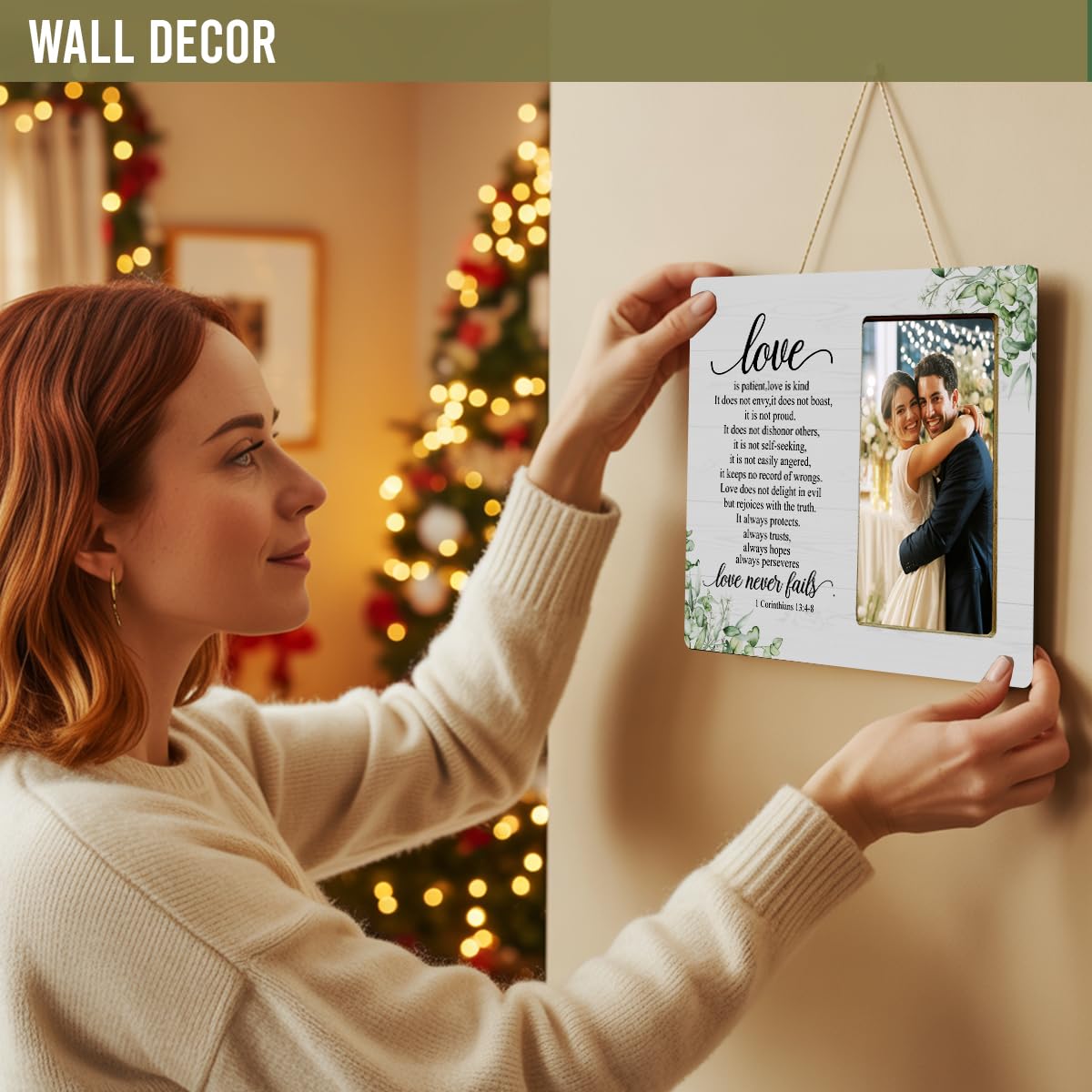 LNGORUS Wedding Christian Gifts Picture Frame for Couples Newlyweds, Love is Patient Gifts Picture Frame for Engagement Just Married