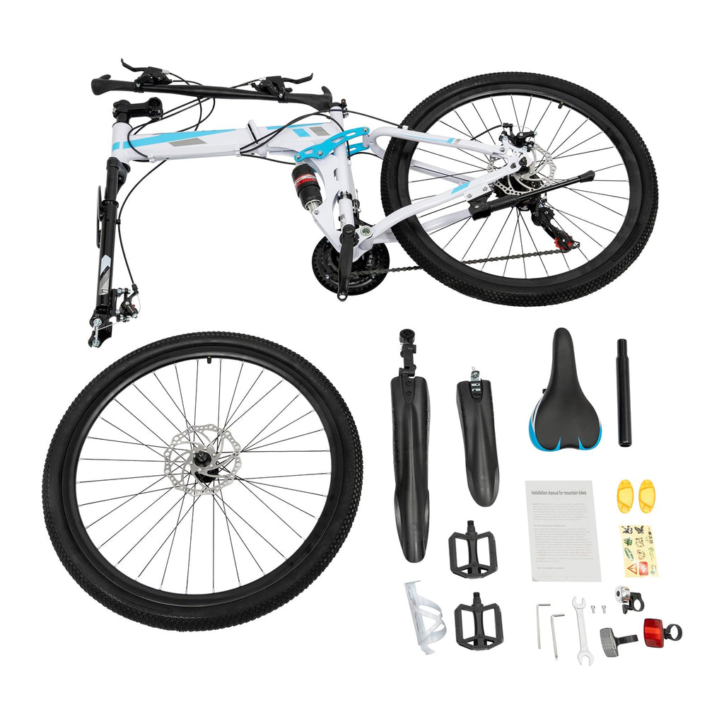 Arligaaduo 26 Inch Foldable Mountain Bike, 21 Speed Folding Mountain Bike with Double Shock Effect, Full Suspension Powerful Mechanical Dual Disc Brakes, Unique Design and Ergonomic Frame & Cushion