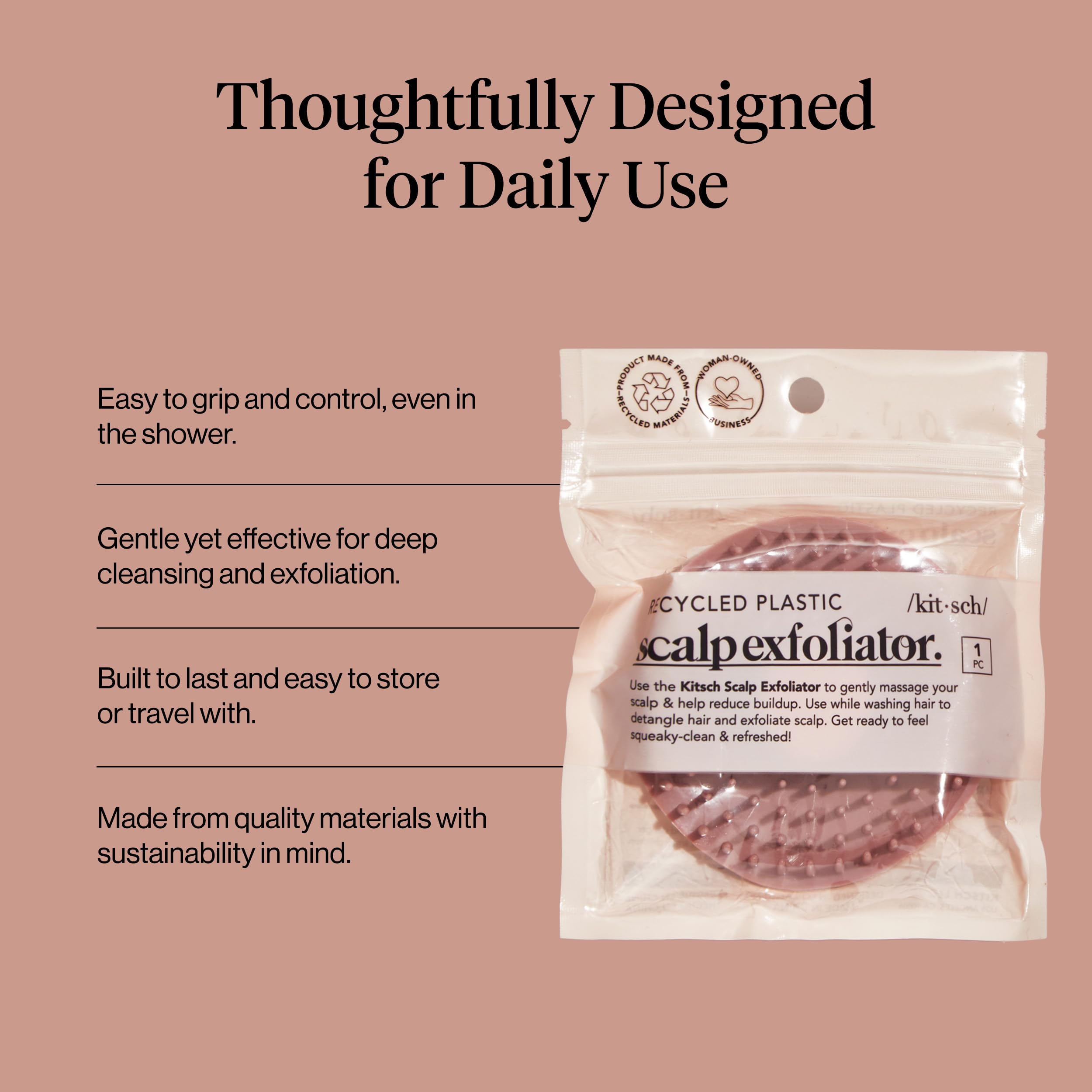 Kitsch Scalp Massager for Hair Care - Scalp Scrubber, Shampoo Brush & Exfoliator for Scalps- Hair Scrubber for Relaxing Bath - Terracotta