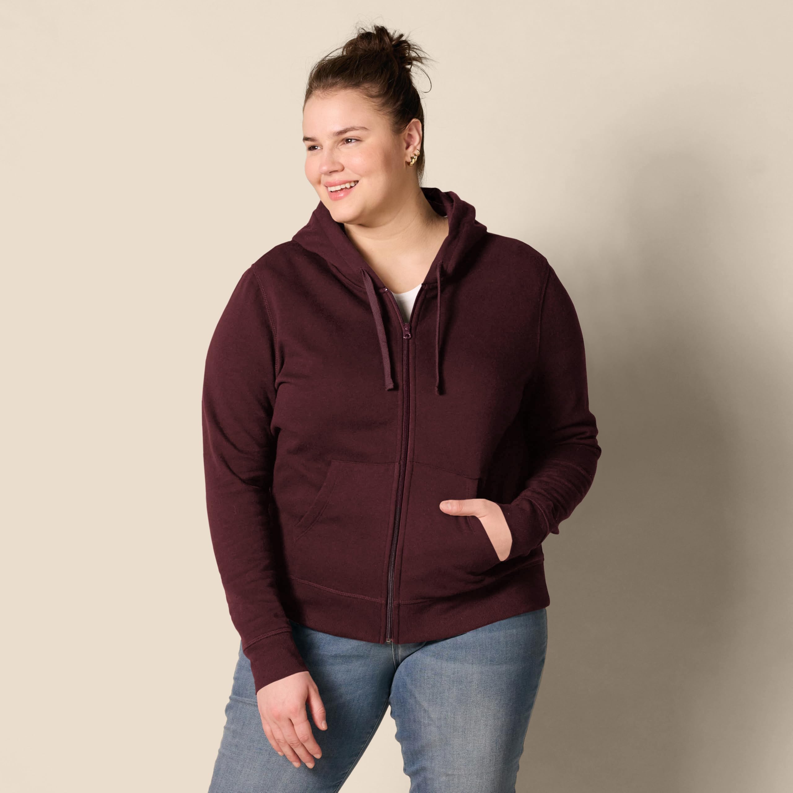 Amazon Essentials Women's Fleece Full-Zip Hoodie (Available in Plus Size), Burgundy, X-Large