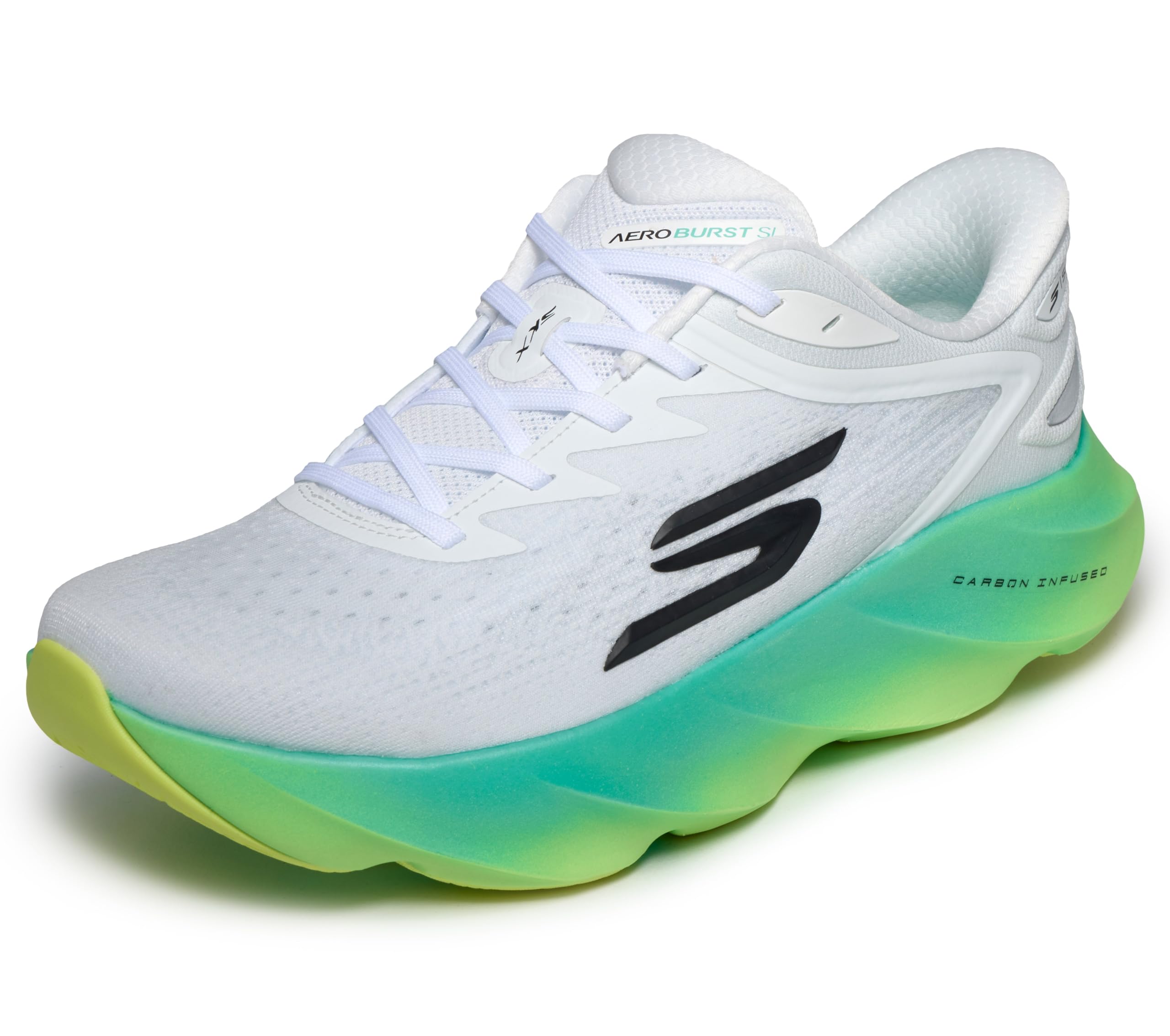 Skechers Men's Aero Burst Hands Free Slip-Ins Running Shoe, White/Multi, 8