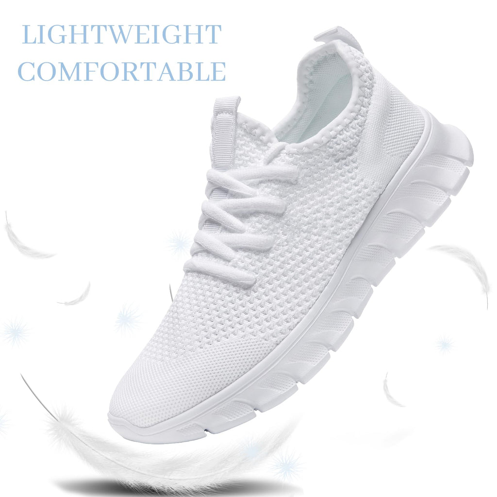 RJYWGS White Sneakers for Women Men Tennis Shoes Running Gym Sneaker Slip On Walking Lightweight Athletic Workout Fashion Sports Shoes White Size Women 8/ Men 6.5