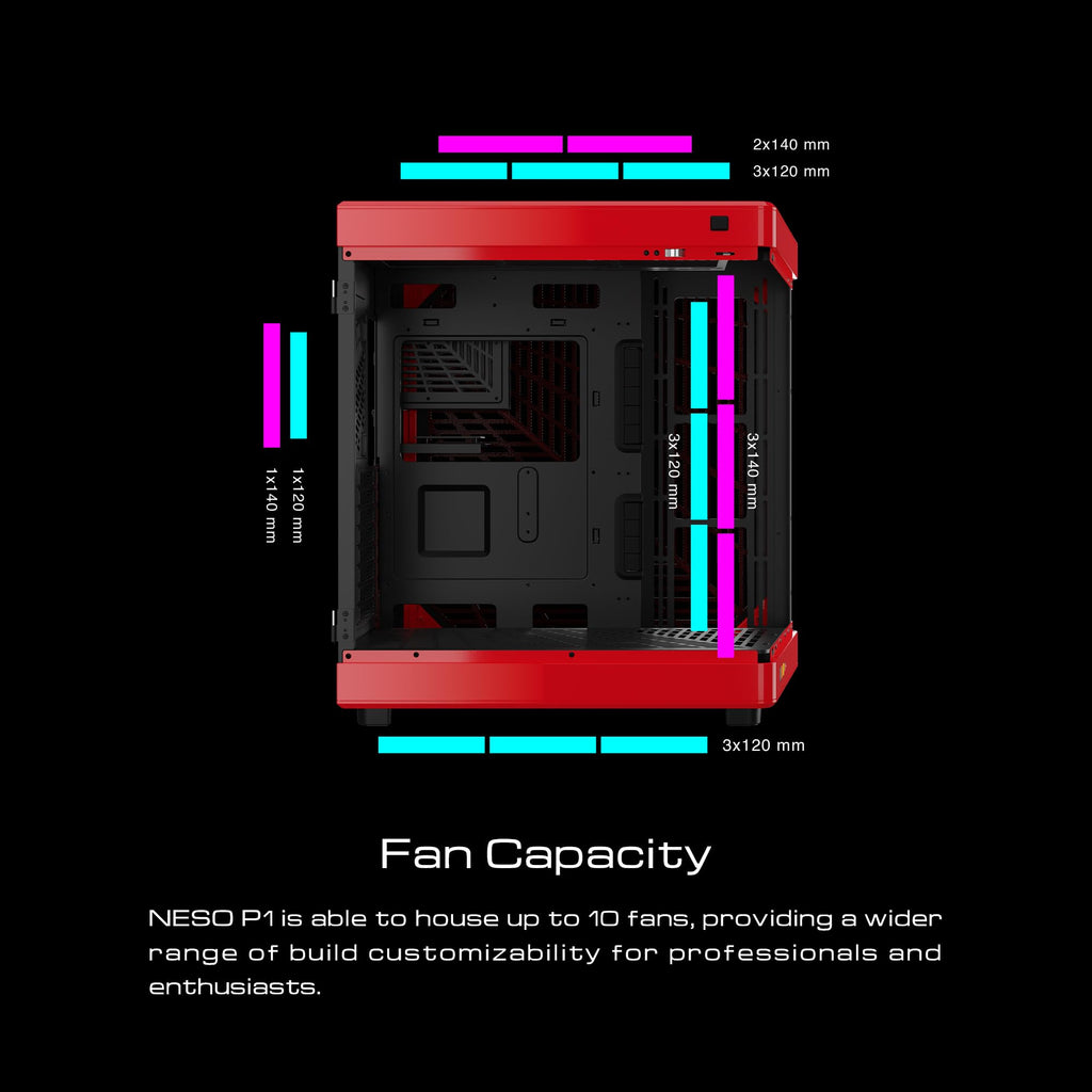 GAMDIAS RGB Tempered Glass Gaming Computer PC Case, 2-Way Standing w/Vertical & Horizontal Orientaton & One-Touch Open, Support up to 420mm AIO, Huge Cable Management & Excellent Airflow NESO P1 BR