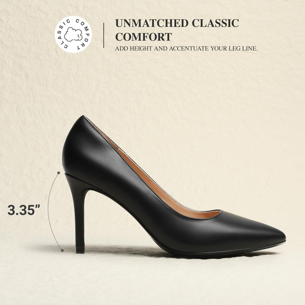 DREAM PAIRS Women's High Heels Pump Closed Pointed Toe Slip On Stiletto Dress Shoes Fashion Wedding Bridal Work Office Comfortable Pumps Shoes,Size 9,Black-Pu,SDPU25095W