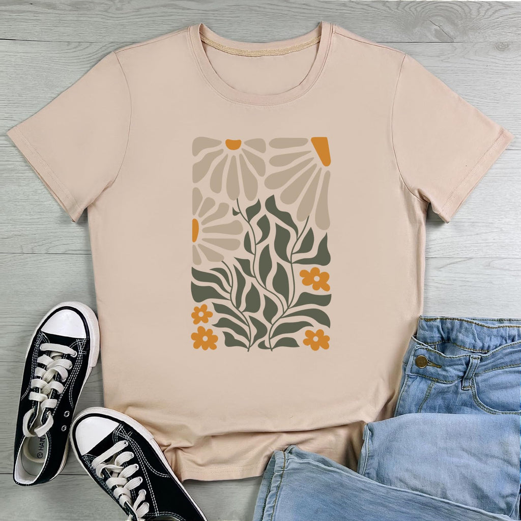 ROSEPARK Women Cute Graphic Floral Tee Shirts Apricot Medium