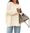 Okiwam Women's Oversized Sweaters Crewneck Cable Knit Pullover Casual Loose Fall Outfits Spring Fashion Clothes 2026-M Beige White