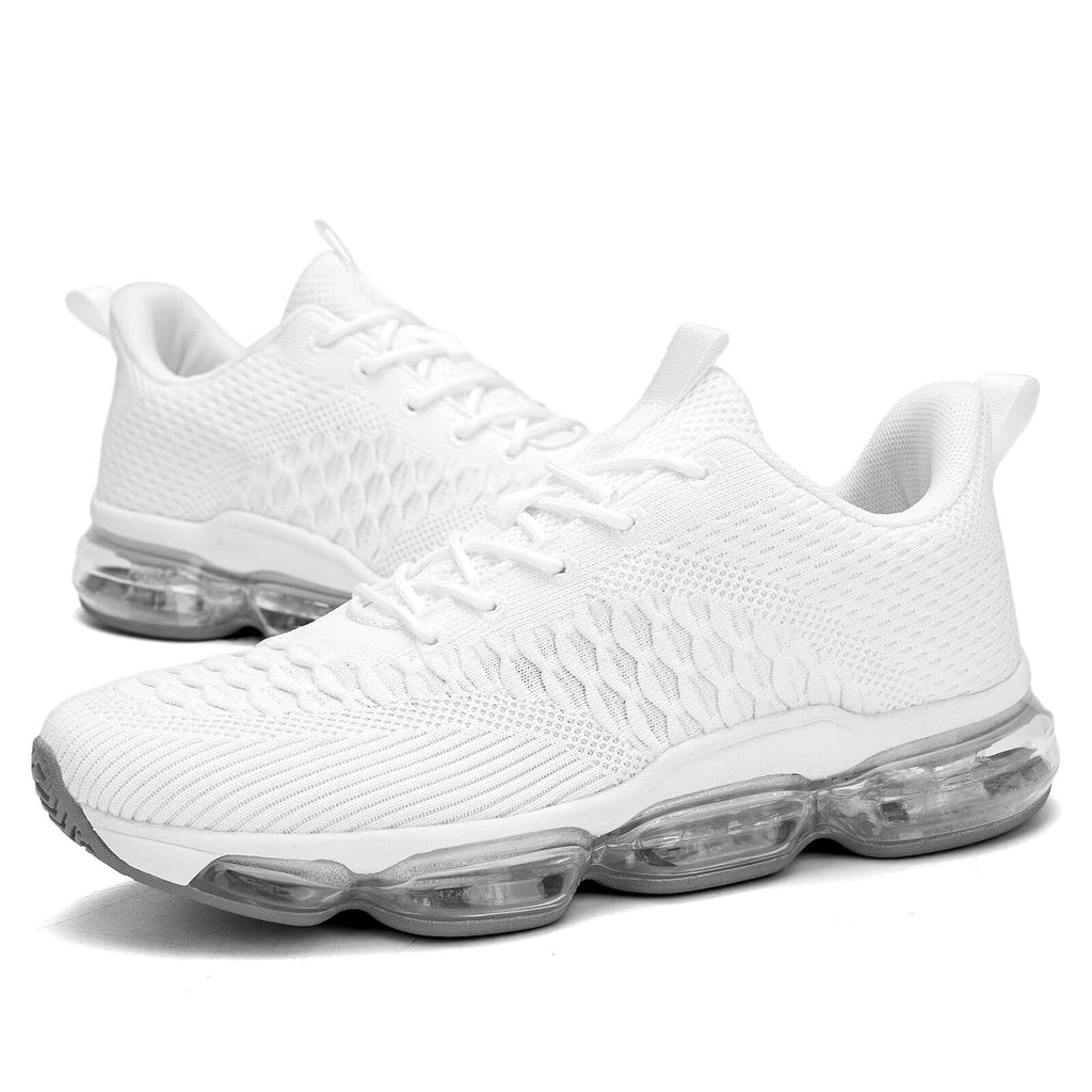 Men's Air Cushion Running Shoes Breathable Tennis Fashion Sneakers Non Slip Workout Casual Sport Shoes Gym Training Comfortable Walking Shoes White