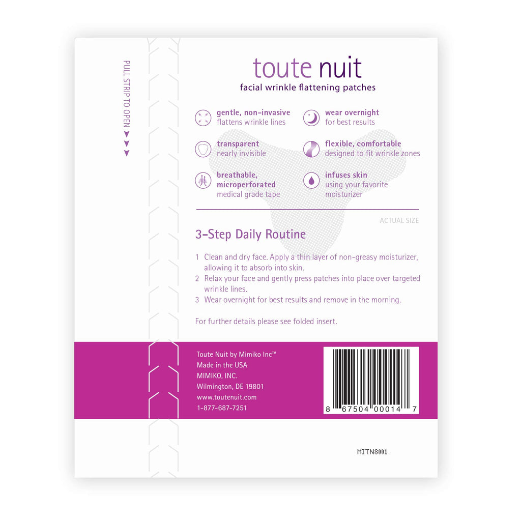 Toute Nuit Wrinkle Patches – Y Shape – Face Tape for Forehead, Between the Eyes & Around Mouth – Hypoallergenic Anti Wrinkle Patches – 20 Count, Made in USA